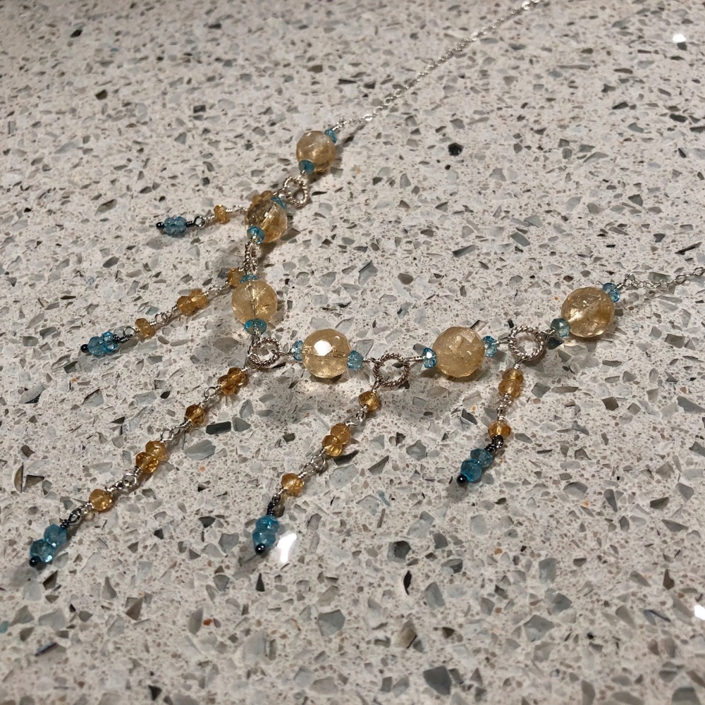 Natural Yellow Citrine & Sky Blue Topaz Necklace